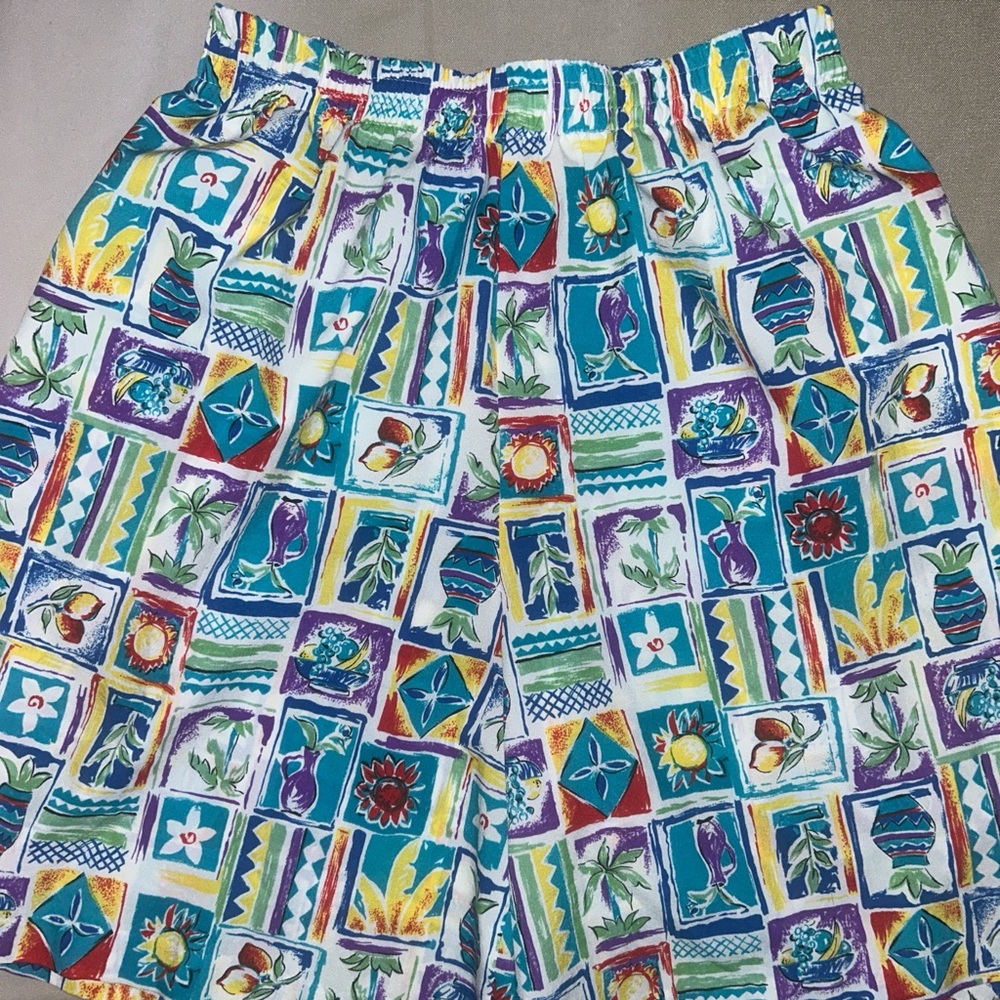 80s Floral Patchwork Colorful Patterned Bermuda S… - image 3